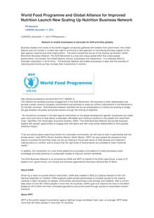 World Food Programme and Global Alliance for Improved Nutrition Launch New Scaling Up Nutrition Business Network