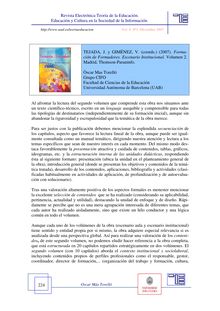 Tejada, J. y Giménez, V. (coords.) (2007). Formación de formadores. Escenario Institucional. Volumen 2.Madrid, Thomson-Paraninfo