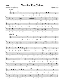 Partition basse enregistrement , Mass pour Five voix, Byrd, William