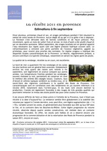 La récolte 2011 en Provence - Estimations à fin septembre