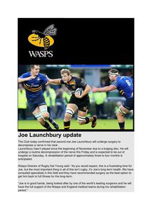 Joe Launchbury des WASPS va se faire opérer - Rugby