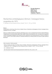 Recherches archéologiques à Sirmium. Campagne franco-yougoslave de 1973 - article ; n°1 ; vol.86, pg 597-656