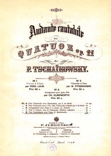 Partition couverture couleur, corde quatuor No.1, D major, Tchaikovsky, Pyotr
