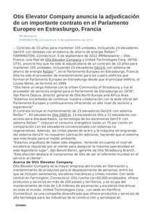 Otis Elevator Company anuncia la adjudicación de un importante contrato en el Parlamento Europeo en Estrasburgo, Francia