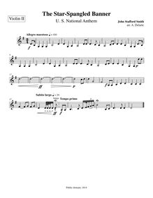 Partition violon II, pour Star-Spangled Banner, Original title: The Anacreontic Song