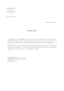 Communiqué Elysée - Jérôme Cahuzac