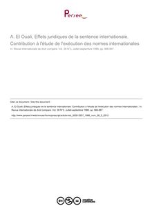 A. El Ouali, Effets juridiques de la sentence internationale. Contribution à l étude de l exécution des normes internationales  - note biblio ; n°3 ; vol.38, pg 966-967