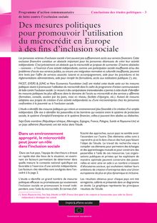 Des mesures politiques pour promouvoir l utilisation du microcrédit en Europe à des fins d inclusion sociale