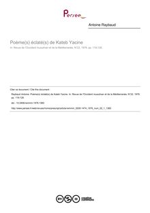 Poème(s) éclaté(s) de Kateb Yacine - article ; n°1 ; vol.22, pg 119-128