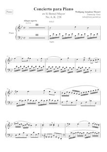 Partition Piano, Piano Concerto No.6, B♭ major, Mozart, Wolfgang Amadeus