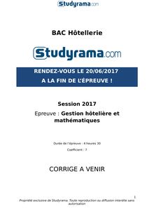 Corrigé Bac Hôtellerie 2017 - Gestion Hôtelière et mathématiques