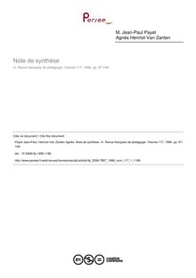 Note de synthèse - article ; n°1 ; vol.117, pg 87-149
