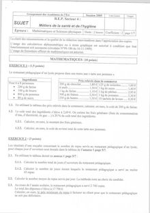 Mathématiques - Sciences physiques 2005 BEP - Carrières sanitaires et sociales