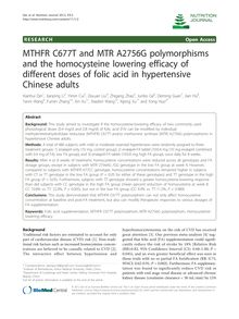 MTHFR C677T and MTR A2756G polymorphisms and the homocysteine lowering efficacy of different doses of folic acid in hypertensive Chinese adults