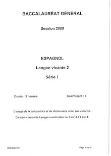 Sujet du bac L 2009: Espagnol LV2, terminale L, Polynésie