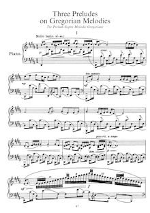 Partition complète, Tre preludi sopra melodie gregoriane, Three Preludes on Gregorian Melodies par Ottorino Respighi