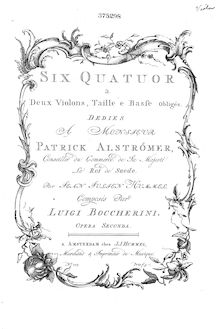 Partition viole de gambe, 6 corde quatuors, G.165-170 (Op.8), Boccherini, Luigi