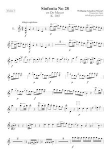 Partition violons I, Symphony No.28, C major, Mozart, Wolfgang Amadeus