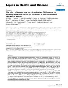 The effect of Korean pine nut oil on in vitro CCK release, on appetite sensations and on gut hormones in post-menopausal overweight women