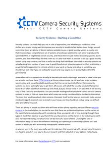 Security Systems - Starting a Good One 