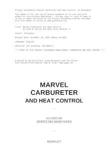 Marvel Carbureter and Heat Control - As Used on Series 691 Nash Sixes Booklet S