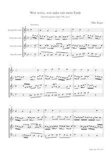 Partition , Wer weiss, wie nahe mir mein Ende (SATB), choral préludes pour orgue, Op.79b