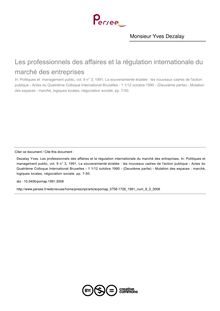 Les professionnels des affaires et la régulation internationale du marché des entreprises - article ; n°3 ; vol.9, pg 7-50