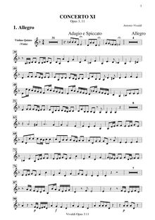 Partition violons III (= altos) ripieno, Concerto pour 2 violons et violoncelle en D minor, RV 565