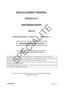 Sujet du bac S 2011: Mathématique Spécialité