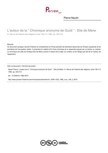 L’auteur de la “ Chronique anonyme de Guidi ” : Elie de Merw - article ; n°3 ; vol.199, pg 303-314