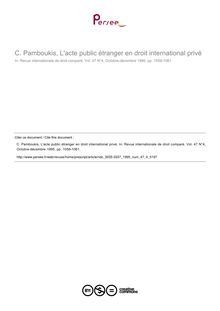 C. Pamboukis, L acte public étranger en droit international privé - note biblio ; n°4 ; vol.47, pg 1059-1061