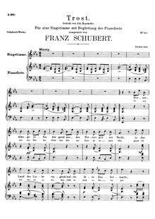 Partition voix + partition de piano, Trost, D.671, Consolation, Schubert, Franz
