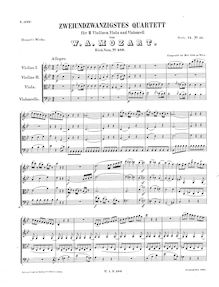 Partition complète, corde quatuor No.22, Second Prussian Quartet par Wolfgang Amadeus Mozart