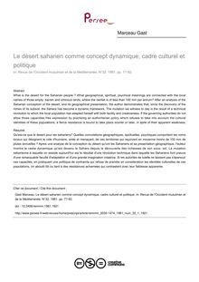 Le désert saharien comme concept dynamique, cadre culturel et politique - article ; n°1 ; vol.32, pg 77-92