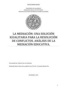 La mediación: una solución igualitaria para la resolución de conflictos: análisis de la mediación educativa