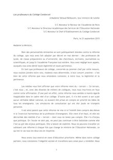Lettre de professeurs du collège Condorcet contre la réforme de Najat Vallaud-Belkacem