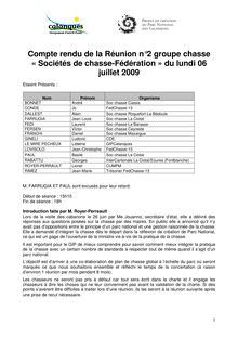 Compte rendu de la Réunion n°2 groupe chasse « Sociétés de chasse ...