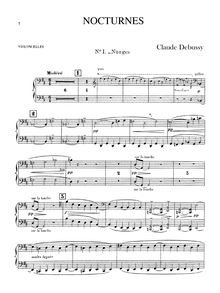 Partition violoncelles, nocturnes, Debussy, Claude