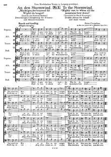Partition No.2 - An den Sturmwind, 3 Chorgesänge, Op. 11, Cornelius, Peter