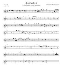 Partition ténor viole de gambe 1, octave aigu clef, Madrigali a 5 voci, Libro 2 par Girolamo Valmarano par Girolamo Valmarano