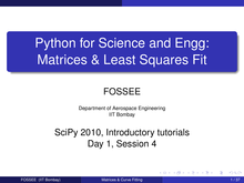 Python for Science and Engg: Matrices & Least Squares Fit (session4)