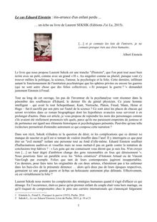 Le cas Eduard Einstein : itin-errance d un enfant perdu ... un écho au livre de Laurent SEKSIK (Editions J ai Lu, 2015).