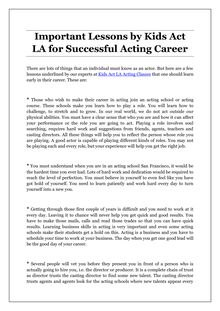 Important Lessons by Kids Act LA for Successful Acting Career