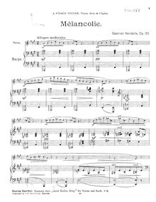 Partition complète et , partie, Mélancolie, Op.30, A Major