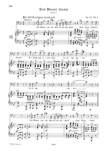 Partition Version pour Medium voix, 4 Husarenlieder, Op.117, Schumann, Robert
