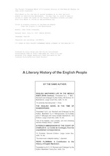 A Literary History of the English People - From the Origins to the Renaissance