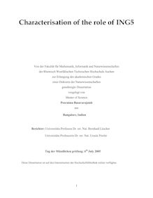 Characterisation of the role of ING5 [Elektronische Ressource] / vorgelegt von Poornima Basavarajaiah