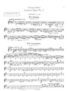 Partition Transposed trompette parties en B♭trompette 1, 2 (en A, B♭), Carmen  No.1