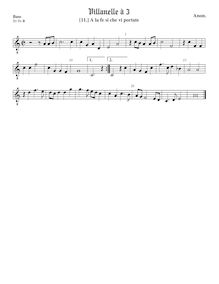 Partition viole de basse, octave aigu clef, Villanelle pour 3 violes de gambe