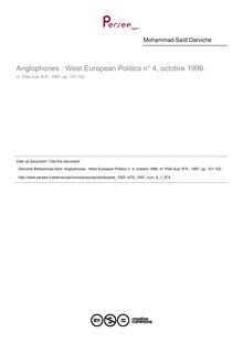 Anglophones : West European Politics n° 4, octobre 1996.  ; n°1 ; vol.6, pg 151-152